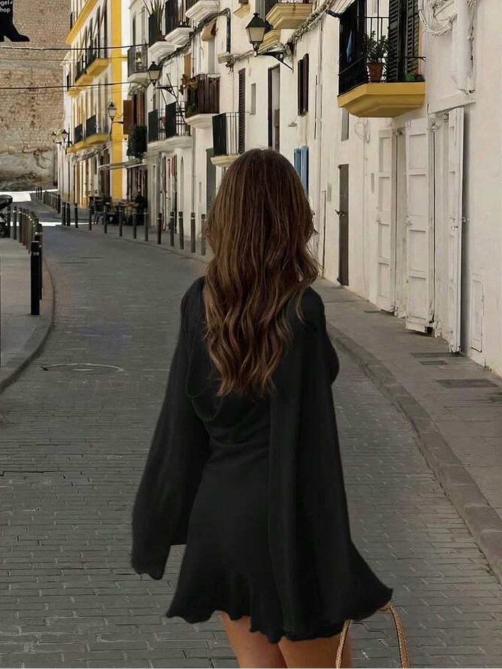 long sleeve cowl neck open back mini dress black satin silky